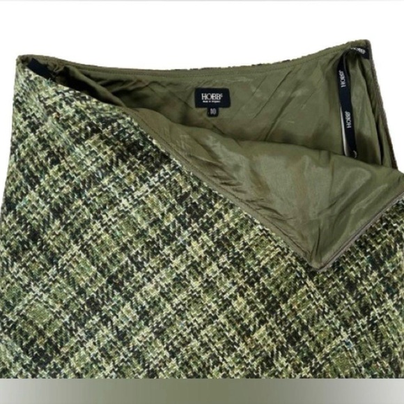 Hobbs London Tweed Skirt Green Plaid A-Line Made in England UK 16 US 12 Wool Zip - Picture 2 of 14